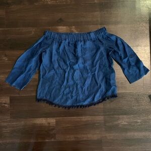 Zara Blue Off-the-Shoulder 3/4 Sleeve Blouse